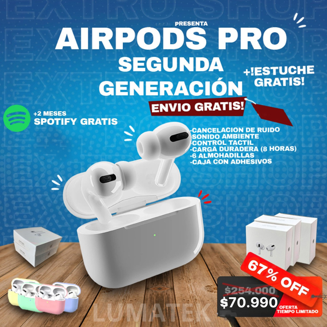 ÚLTIMO DÍA DE OFERTA✅AirPods PRO 2 ANC® ALTA GAMA | Funda + Layard +Spotify Gratis (Copia)